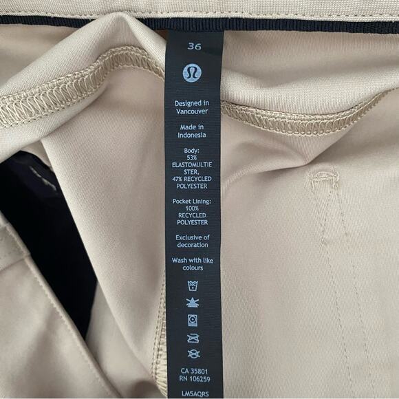 Lululemon Mens Tan Performance Golf Travel Casual Pants size 36x28 - Picture 7 of 7
